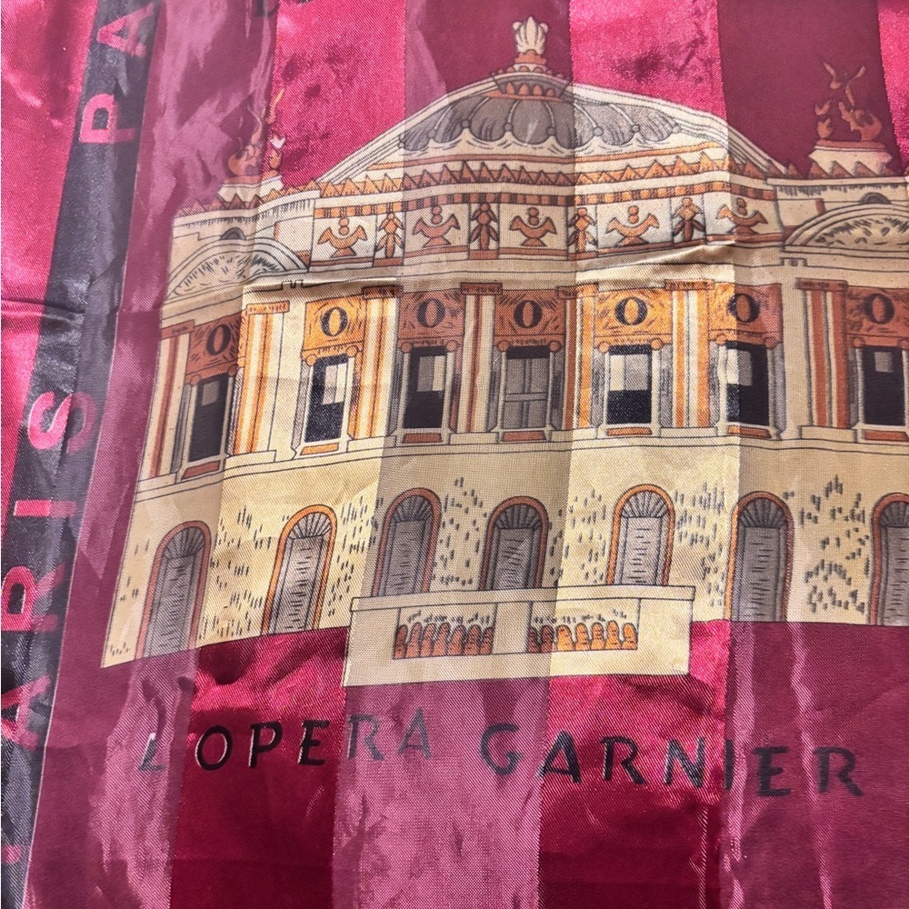 Vintage Paris Scarf Eiffel Tower Notre Dame Red 37” Square France Landmarks - Picture 3 of 9
